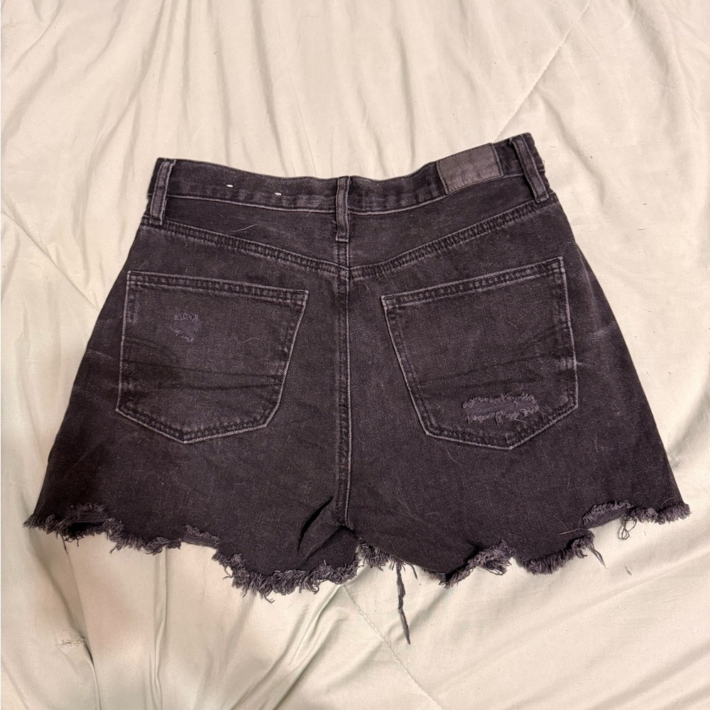 American Eagle Outfitters Black Distressed High-Rise Denim Shorts